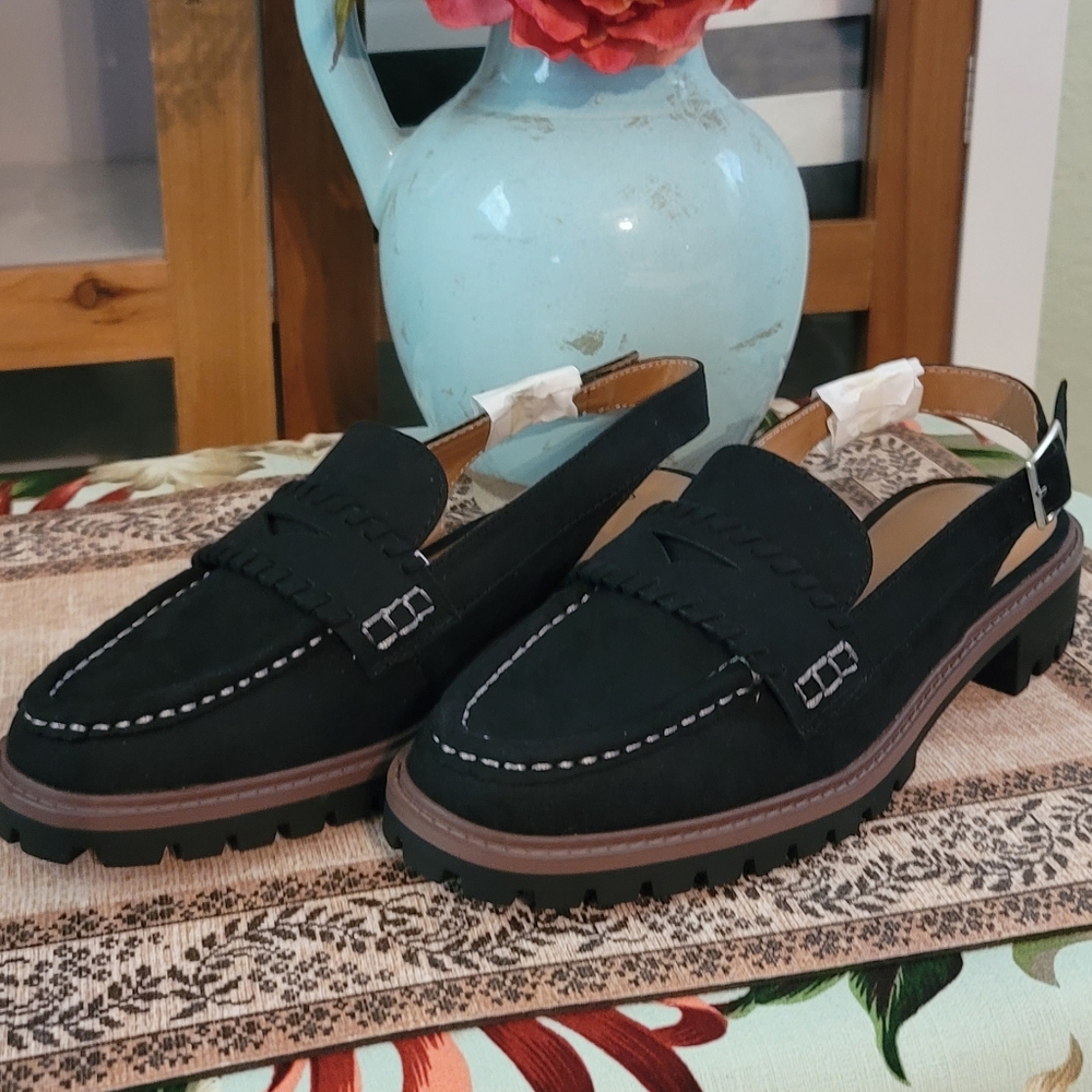 Black Loafers with White Stitching